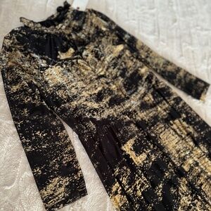 TED BAKER IGGIEY DRESS, BLACK MESH/GOLD FOILED